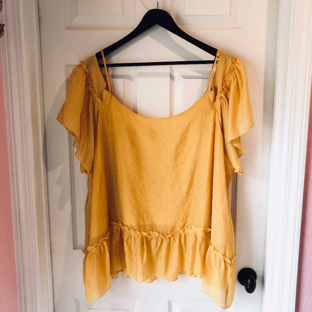 Mustard Plus Size Cold Shoulder Top